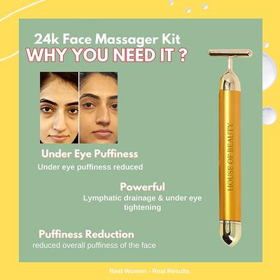 House of Beauty 24K Face Massager Kit For Undereye Puffiness, Dark Circles,Face Tightening (3Pc) 1's - Massagers