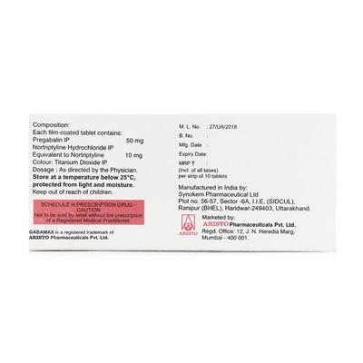 Gabamax NT 50mg Tablet 10'S - Neuropathic Pain-Dru