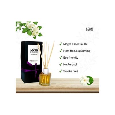Love Earth Premium Reed Diffuser Mogra Aromatherapy, Anti-Stress 30 ml - Diffuser