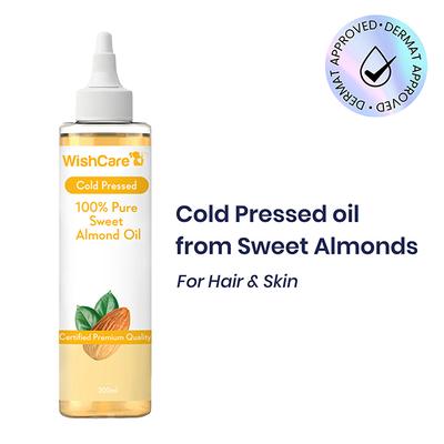 Wishcare 100% Pure Cold Pressed Sweet Almond Oil For Healthy Hair And Glowing Skin 200 ml - Hair Oils