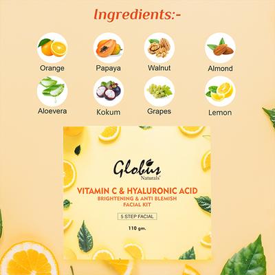 Globus Naturals Anti - Ageing Hyaluronic Acid And Vitamin C Lightening Brightening Facial Kit 110 gm - Facial Kits