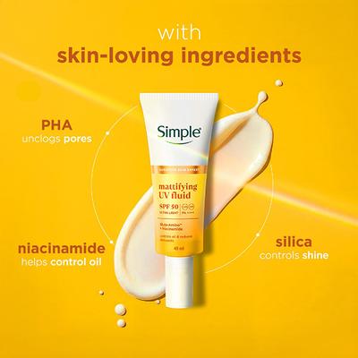 Simple Mattifying UV Fluid SPF 50 PA++++ with Niacinamide| Sunscreen for oily & sensitive skin, 40ml - Body Sunscreen