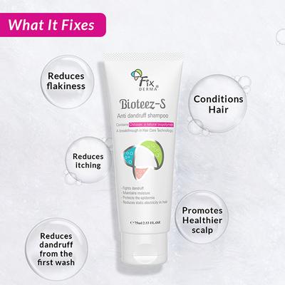 Fixderma Bioteez-S Anti Dandruff Shampoo - Flaky Scalp Condition, Relieves Itchy & Dry Scalp, Sulphate & Paraben Free 75ml - Dry Shampoos & Conditioners