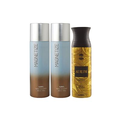 Ajmal 2 Magnetize And 1 Aurum Femme Deodorants Pack of 3 200 ml - Deodorants/Roll-Ons
