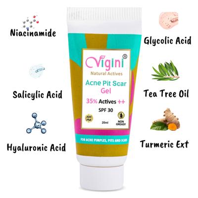 Vigini Natural Actives Acne Pitscar Face Gel 20 ml - Face Gels