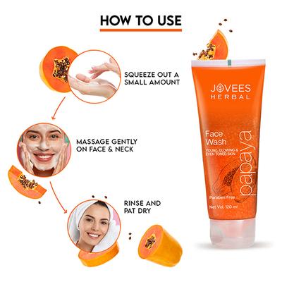 Jovees Herbal Papaya Face Wash for All Skin Types and Paraben & Alcohol Free 120ml - Face Wash & Cleansers