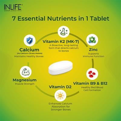 Inlife Calcium, Zinc, Magnesium, Vitamin D2 + K2 Tablet 60's - Multi-Vitamins