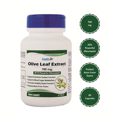 Healthvit Olive Leaf Extract (20% Powerful Oleuropein) 700 mg - Capsules 60's - Herbal Dietary Supplement