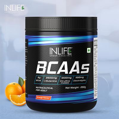 INLIFE BCAAS Powder - Orange Flavour 250 gm - Bcaa Supplements