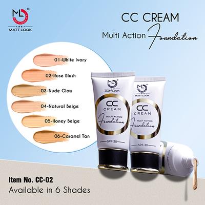 Matt Look CC Cream Multi Action Foundation- Color Correcting Full Coverage Natural Finish Concealing Blemishes, Dark Crcles 01 60 ml - Foundation