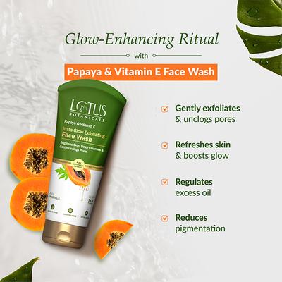 Lotus Botanicals Papaya & Vitamin E Insta Glow Exfoliating Facewash Face Wash 100 ml - Face Washes