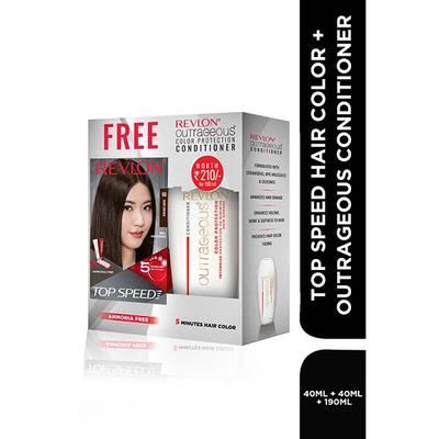 Revlon Top Speed Hair Color For Woman - Dark Brown 65 with Outrageous Conditioner 270 ml - Crème