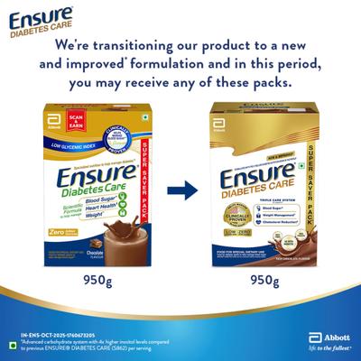 Ensure Diabetes Care Specialized Nutrition Drink Refill - Chocolate Flavour 950 g - Diabetes (Fitness)