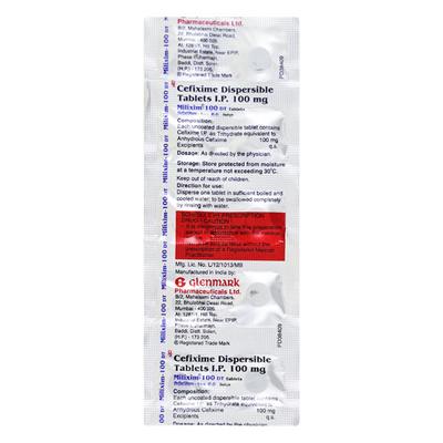 Milixim DT 100mg Tablet 10'S - Bacterial Infections-Cep