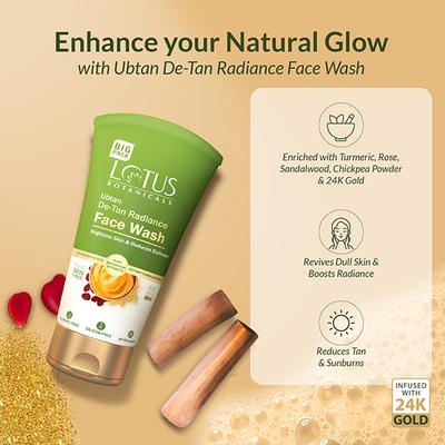 Lotus Botanicals Ubtan De-Tan Radiance Face Wash Infused with 24K Gold Bright & Glowing Skin 7 gm - Face Wash & Cleansers