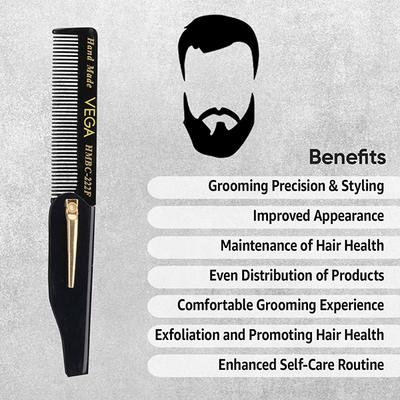 Vega Beard Comb for Men, Black (VC2HMBC-222F) 2's - Hair Combs