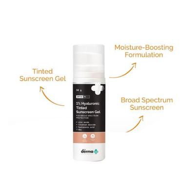 The Derma Co. 1 Percent Hyaluronic Tinted SPF 60 Pa++++, Sunscreen Gel 50 gm - Face Sunscreen