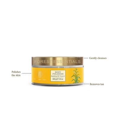 Forest Essentials Body Polisher Sandalwood and Turmeric Mild Ayurvedic Exfoliating Scrub 200 gm - Scrubs & Exfoliants