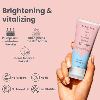 Glamveda Rice & Ceramide Korean Glass Skin Face WashFor Dry, Sensitive & Combination Skin Types 100 ml - Face Wash & Cleansers