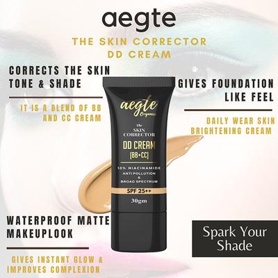 Aegte Organics Skin Corrector DD Cream (BB+CC) Broad Spectrum SPF 25++ (Medium) 30 gm - Foundation