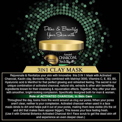 Oriental Botanics Activated Charcoal 3 In 1 Clay Mask 100 gm - Masks & Peels