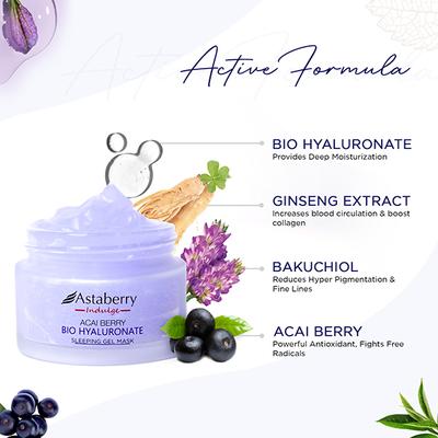Astaberry Indulge Acai Berry Bio Hyaluronate Sleeping Gel Mask for Skin Renew -Delays Ageing 50 gm - Night Cream