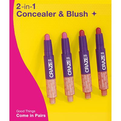 Swiss Beauty Craze Twosome Lightweight Face Stick, 2-In 1 Liquid Concealer and Creamy Blush 4 - Deep Pink 9.4 gm - Concealer