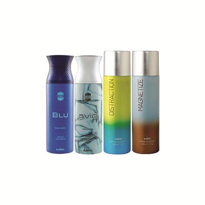 Ajmal 1 Blu Homme, 1 Avid Homme, 1 Distraction And 1 Magnetize Deodorants Pack of 4 200 ml - Deodorants/Roll-Ons