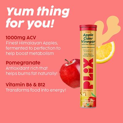 Plix The Plant Fix Apple Cider Vinegar Tablet With Vitamin B6 & B12 (Lemon Ginger)60 Tablets 4's - Apple Cider Vinegar - Acv