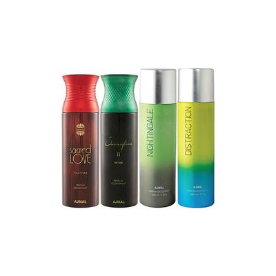 Ajmal 1 Sacred Love, 1 Sacrifice II For Him, 1 Nightingale And 1 Distraction Deodorants Pack of 4 200 ml - Deodorants/Roll-Ons