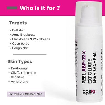 Cos-IQ ABP 22 percent Regular Use Exfoliating Peel AHA 15 percent plus PH 5 percent plus BHA 2 percent 30ml - Scrubs & Exfoliants