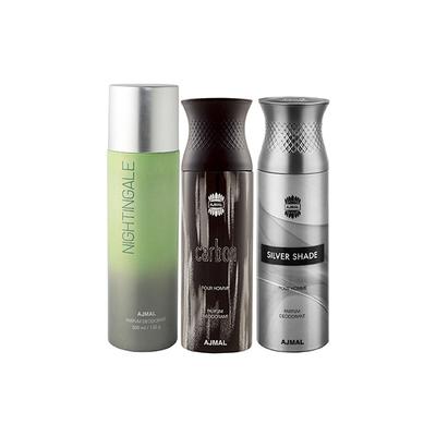 Ajmal 1 Nightingale, 1 Ajmal Carbon And 1 Silver Shade Deodorants Pack of 3 200 ml - Deodorants/Roll-Ons