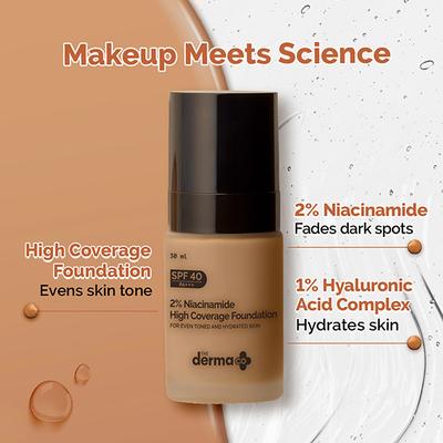 The Derma Co. 2% Niacinamide High Coverage Foundation, 1% Hyaluronic Acid and SPF 40 PA+++ for 12 Hr- 03 Natural 30 gm - Foundation