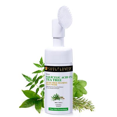 Soulflower Acne Free Tea Tree Cleansing Face Wash with Salicylic Acid 2%, Neem & Basil 100 ml - Scrubs & Exfoliants