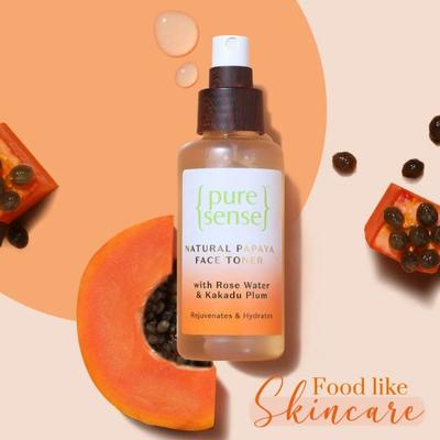 PureSense Natural Papaya Face Toner with Rose Water, Bamboo Water & Kakadu Plum for Daily Use 100 ml - Face Mists