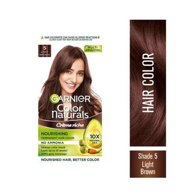Garnier Color Naturals Creme Hair Color, Shade 5 Light Brown 70 ml + 60gm 1's (N) - Crème