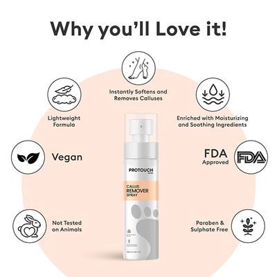 Protouch Callus Remover Spray, Potent Formula to Remove the Tough Dead skin and Reveal Soft Heels 100 ml - Foot Scrubs