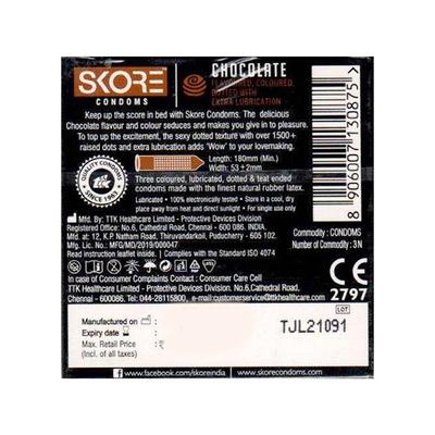 Skore Condoms 1500+ Dots with Extra Lubrication - Chocolate Flavour 3's - Plain/Flavoured Condoms