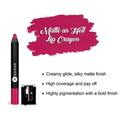 SUGAR Cosmetics Matte As Hell Crayon Lipstick - 30 Lillian Rose (Magenta) 2.8 gm - Lip Crayons