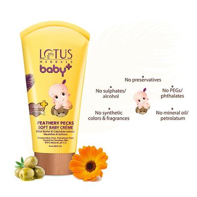 Lotus Herbals Baby+ Feathery Pecks Soft Baby Creme 50 Gm - Creams, Lotions & Oils
