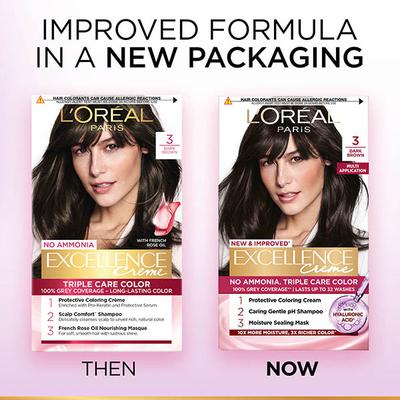 L'Oreal Paris Excellence Creme Triple Care Color, 3 Dark Brown100gm+72ml 1's - Crème