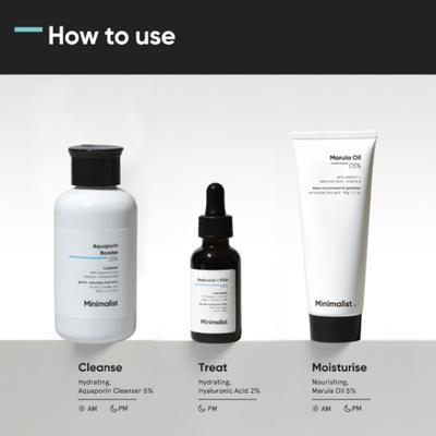 Minimalist Dry Skincare Kit 1N 100Ml Aquaporin Boosted 5% Cleanser, 1N 30Ml Hyaluronic Acid+Pga 2% Serum, 1N 50G Marula Oil 5% Moisturizer 1's - Toners