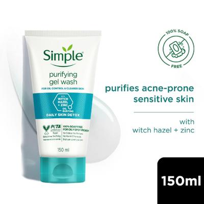 Simple Daily Skin Detox Purifying Facial Wash 100% Soap Free Gentle on Acne Prone Skin 150 ml - Face Wash & Cleansers