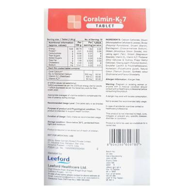 CORALMIN K2 7 Tablet 10's - Supplements-Cal