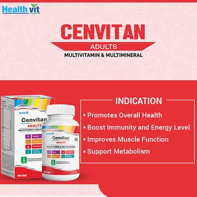 Healthvit Cenvitan Adults Multivitamin & Multimineral for Energy, Metabolism, Immunity and Muscle Function - Tablets 60's - Multi-Vitamins