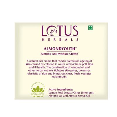 Lotus Herbals Almondyouth Almond Anti-Wrinkle Creme 50 Gm - Dark Circle & Wrinkle Busters