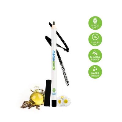 Mamaearth Charcoal Black Long Stay Kohl Kajal Black Waterproof With Castor Oil & Chamomile For 11Hour Smudge free Stay with Free Sharpener 1.2 gm - Kajal & Kohls