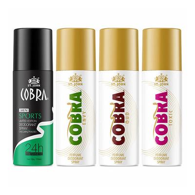 St. John Sports Limited Edition Deodorant Spray 150 ml + Cobra Envy Deodorant Spray 150 ml + Cobra Oud Deodorant Spray 150 ml + Cobra Toxic Deodorant Spray 150 ml - Men Deodorants/Roll-Ons