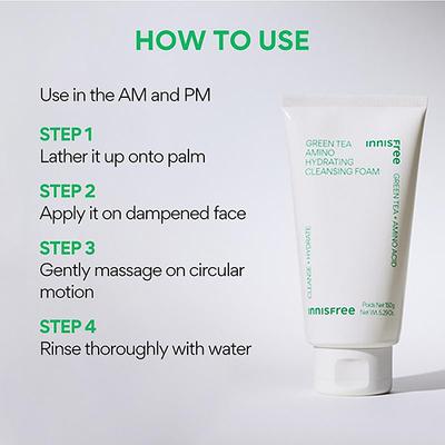 Innisfree Green Tea Amino Hydrating Cleansing Foam 150 gm - Face Wash & Cleansers