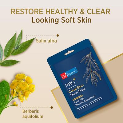 Dr Batras Pro+ Clear Skin Sheet Mask for Clear Complexion, Enriched with Berberis Aquifolium 25 gm - Sheet Masks